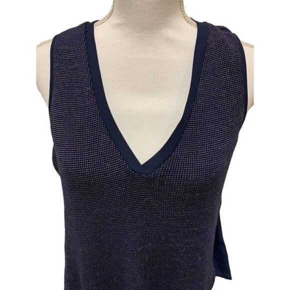 Anthropologie Deletta Women's Blouse Top Small Navy Sparkle Layered Sleeveless - Picture 5 of 13